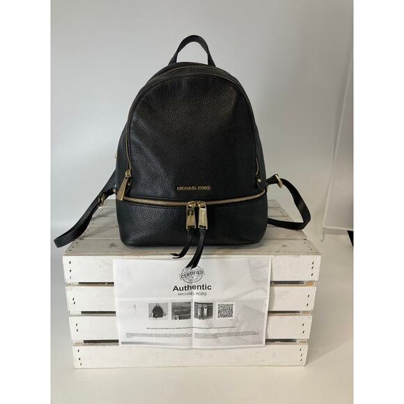 MICHAEL KORS LARGE BLACK PEBBLED LEATHER WOMENS BACKPACK - Picture 2 of 16